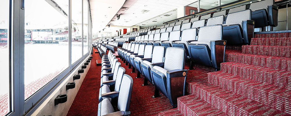 Tiered stadium seating in Ivory Club