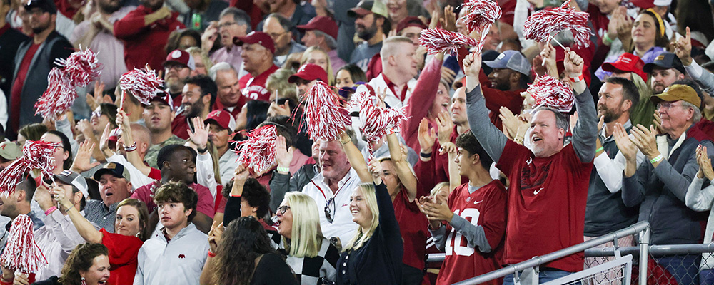 Crowd of fans in the stands at Bryant-Denny Stadium